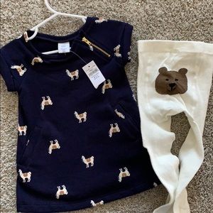Cotton dress with bear on the bottom tights.